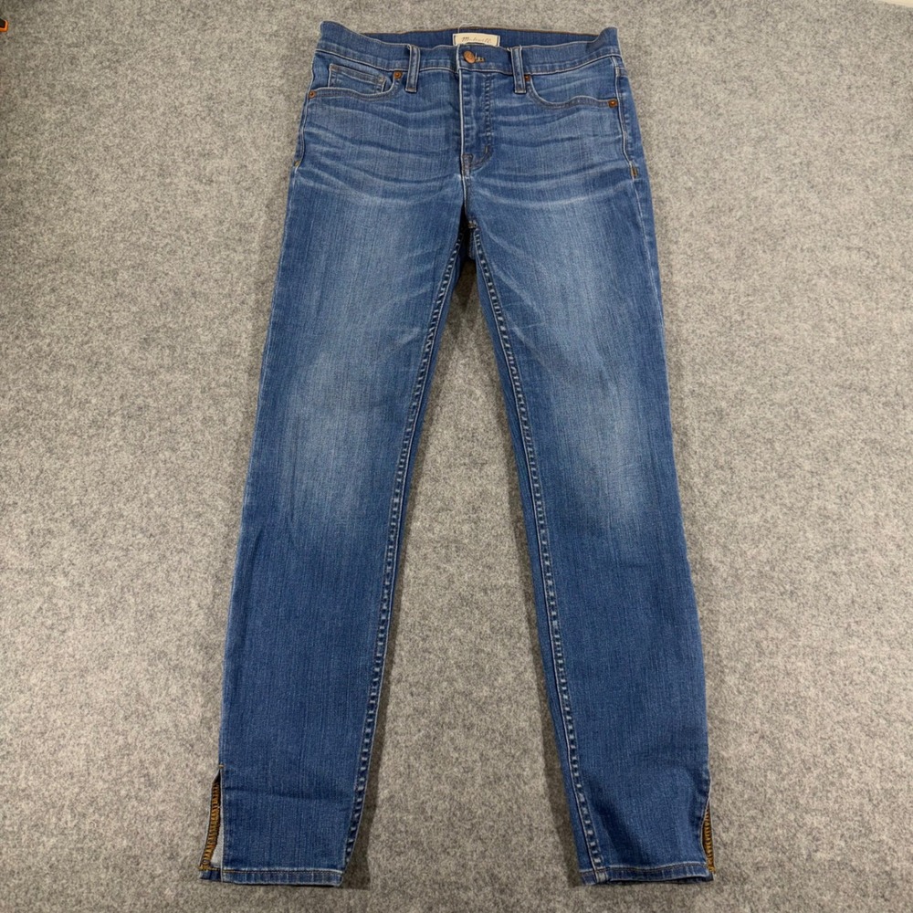 Madewell Womens 9" High-Rise Skinny Jeans Blue Denim Side Slit Hem Size 28 Waist